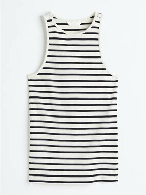 Striped Ribbed Tank Top in Cream and Black
